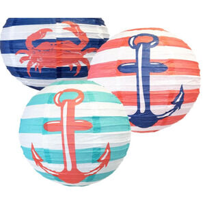 Nautical Theme 12 inch Hanging Paper Lanterns Party BBQ Decorations Set of 3 NEW